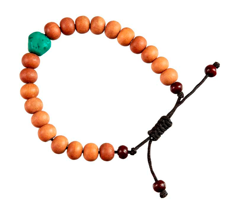 Mala bracelet tibétain bois et turquoise – Artisanat spirituel du Népal