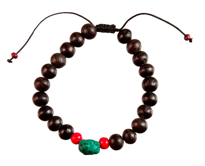 Bracelet mala du Népal bois, turquoise et corail – Harmonie et tradition