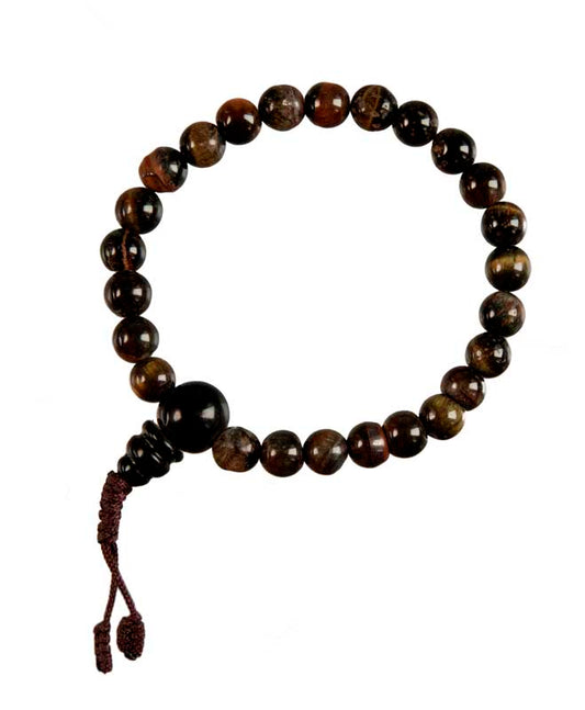 Bracelet mala du Népal en œil de tigre et œil de taureau – bracelet de méditation tibétain artisanal
