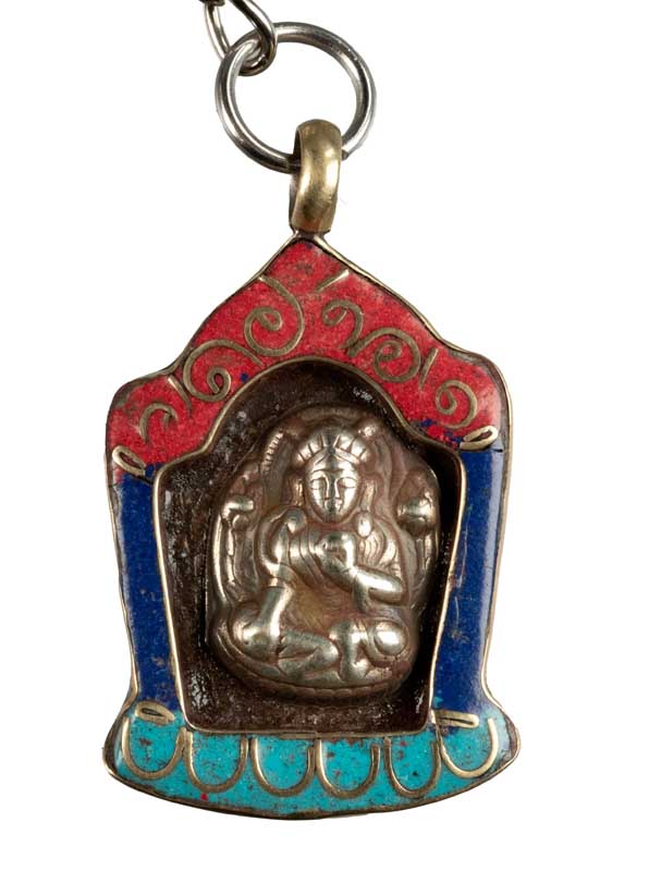Porte-Clé Ghau Tibétain – Tara Verte en Métal et Résine