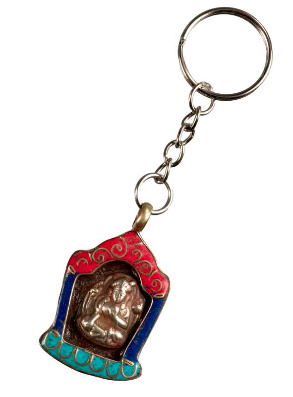 Porte-Clé Ghau Tibétain – Tara Verte en Métal et Résine