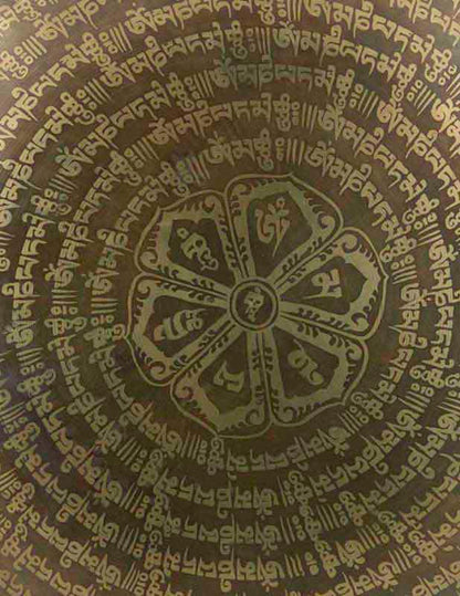 Gong Tibétain Bouddhiste Om Mani Padme Hum Gravé avec Mailloche
