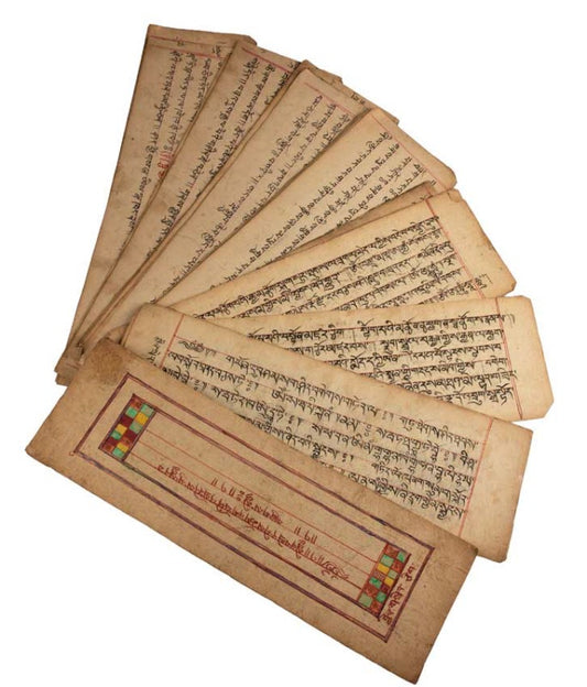 Manuscrit Pothi Bouddhiste Tibétain Ancien – Pages de Prières Manuscrites du Népal