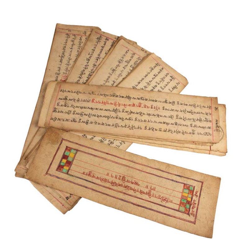 Manuscrit Pothi Bouddhiste Tibétain Ancien – Pages de Prières Manuscrites du Népal