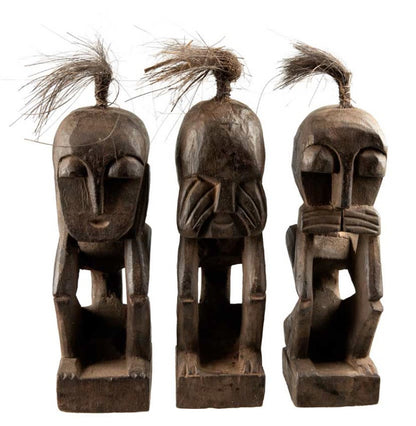 Trio De Statuettes 3 Singes De La Sagesse En Bois – Artisanat Indonésien