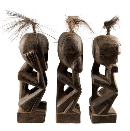 Trio De Statuettes 3 Singes De La Sagesse En Bois – Artisanat Indonésien