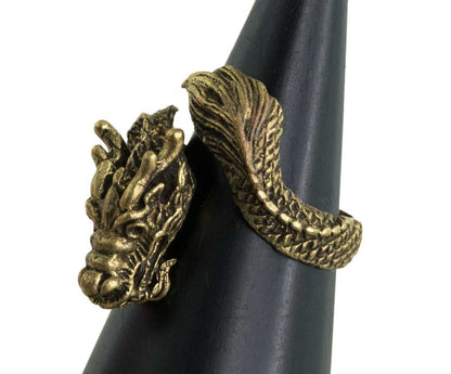 Bague Réglable Dragon Thaï en Laiton – Bijou Talisman de Puissance et de Richesse