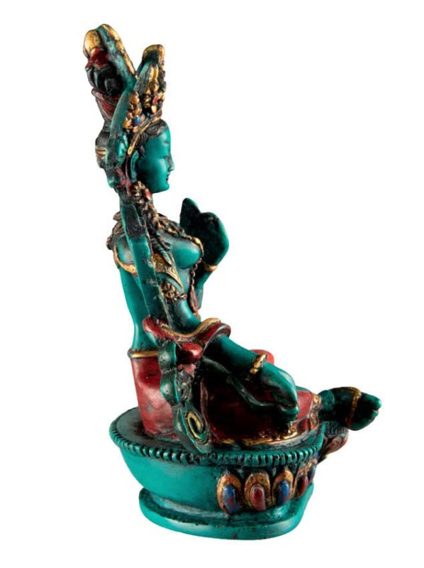 Statue Bouddhiste Tara Verte En Résine – Icône De Compassion Et De Sagesse Tibétaine