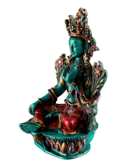 Statue Bouddhiste Tara Verte En Résine – Icône De Compassion Et De Sagesse Tibétaine