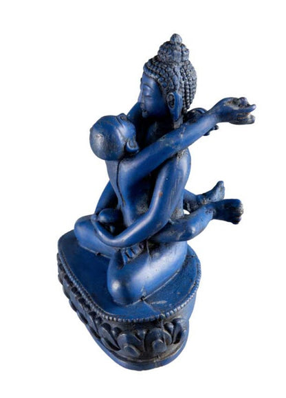 Statue Yab-Yum Bouddha Samantabhadra en Résine Bleu 12 cm