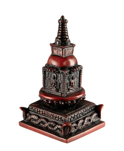 Stupa Tibétain En Résine Rouge – Décoration Bouddhiste Artisanale Du Népal