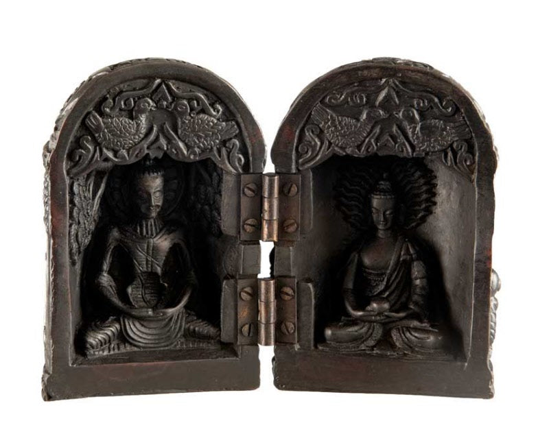 Autel de voyage bouddhiste népalais 12,5 cm – sanctuaire portatif en résine