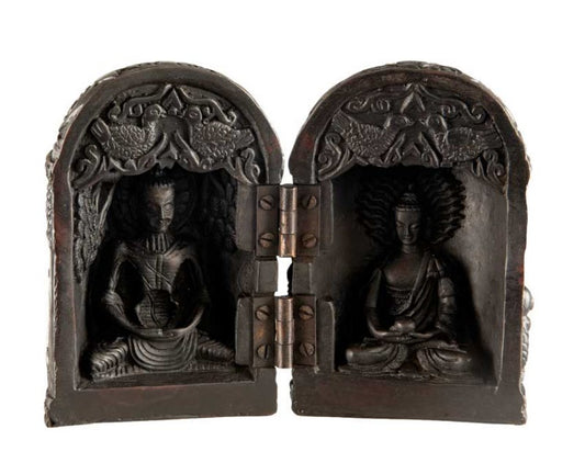 Autel de voyage bouddhiste népalais 12,5 cm – sanctuaire portatif en résine