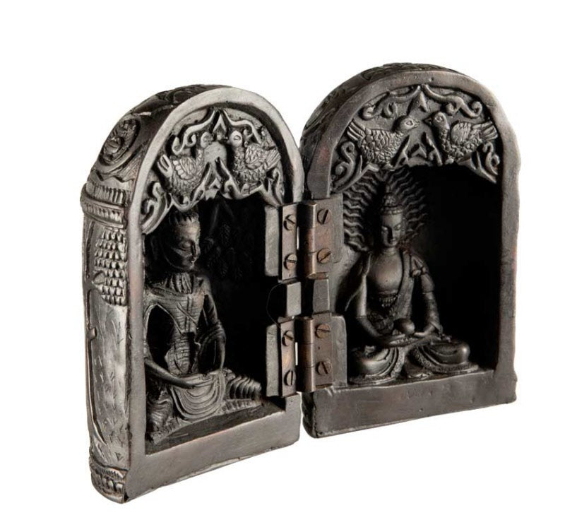 Autel de voyage bouddhiste népalais 12,5 cm – sanctuaire portatif en résine