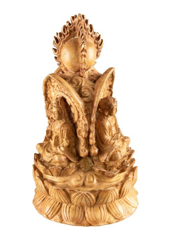 Stupa Portative Tibétaine En Résine – Bouddha Shakyamuni, Guan Yin Et Padmasambhava