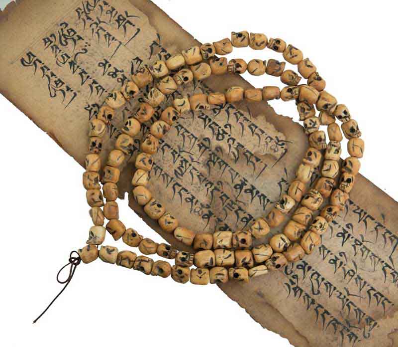 Mala Tibétain Crâne Tête De Mort En Os De Yak – Chapelet Bouddhiste 108 Perles