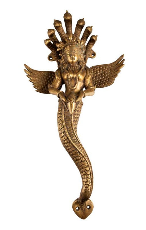Poignée de Porte Naga Kanya en Laiton Massif – Décoration Artisanale Indienne