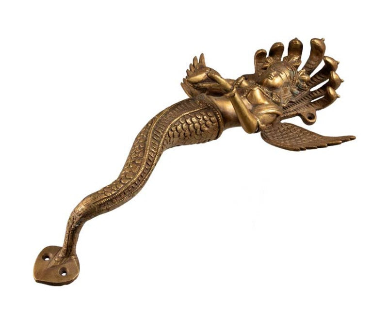 Poignée de Porte Naga Kanya en Laiton Massif – Décoration Artisanale Indienne