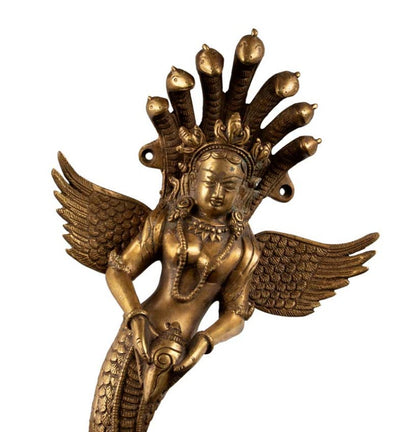 Poignée de Porte Naga Kanya en Laiton Massif – Décoration Artisanale Indienne