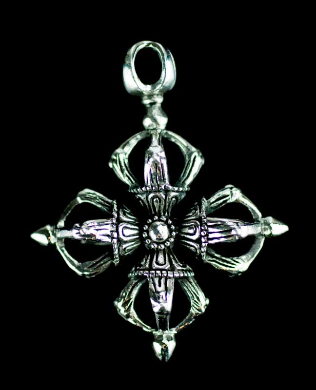 Pendentif Double Vajra Dorje Symbole Bouddhiste en Argent Massif 925