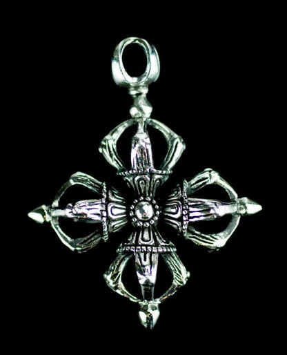 Pendentif Double Vajra Dorje Symbole Bouddhiste en Argent Massif 925