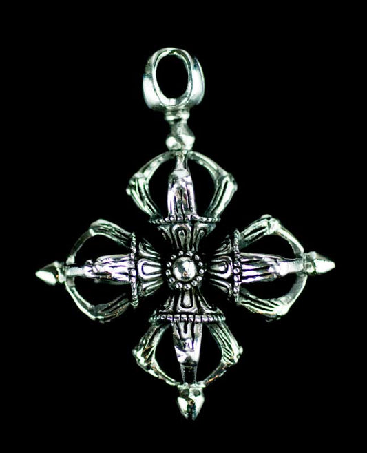 Pendentif Double Vajra Dorje Symbole Bouddhiste en Argent Massif 925
