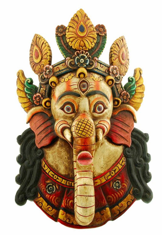 Masque Ganesh En Bois De Peuplier – Décoration Murale Du Népal