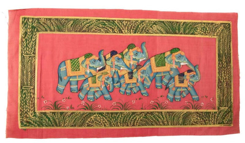 Peinture Moghole Éléphant Parade Royale 39 cm – Artisanat Indien Fait Main
