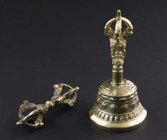 Cloche Tibétaine avec Dorjé – Set de Méditation Bouddhiste en Alliage de Métal