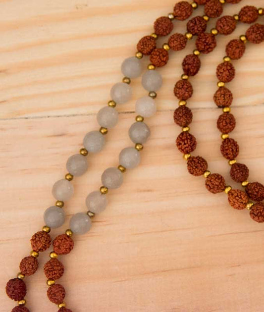 Sautoir Mala Tibétain En Rudraksha Et Pierres Naturelles
