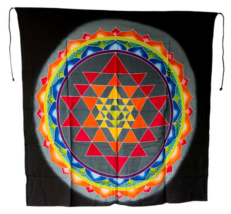 Batik Chakra Sri Yantra Fleur de Vie – Peinture Artisanale sur Coton de Bali