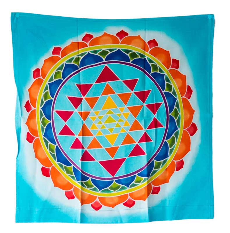 Batik Chakra Sri Yantra Fleur de Vie – Peinture Artisanale sur Coton de Bali