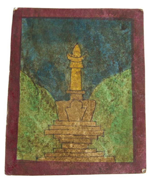 Tsakli Tibétain Stupa – Peinture Miniature Rituelle Bouddhiste