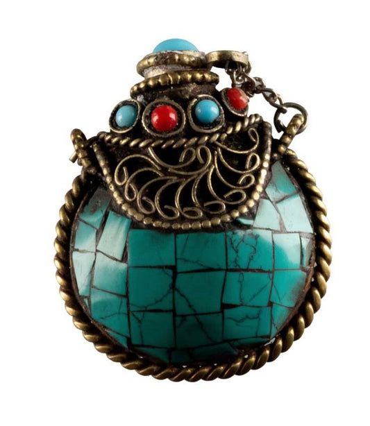 Tabatière Tibétaine Snuff Bottle Turquoise – Artisanat du Népal