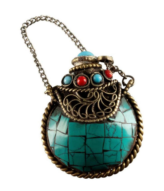 Tabatière Tibétaine Snuff Bottle Turquoise – Artisanat du Népal