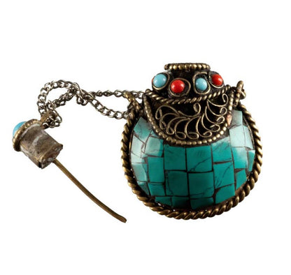 Tabatière Tibétaine Snuff Bottle Turquoise – Artisanat du Népal