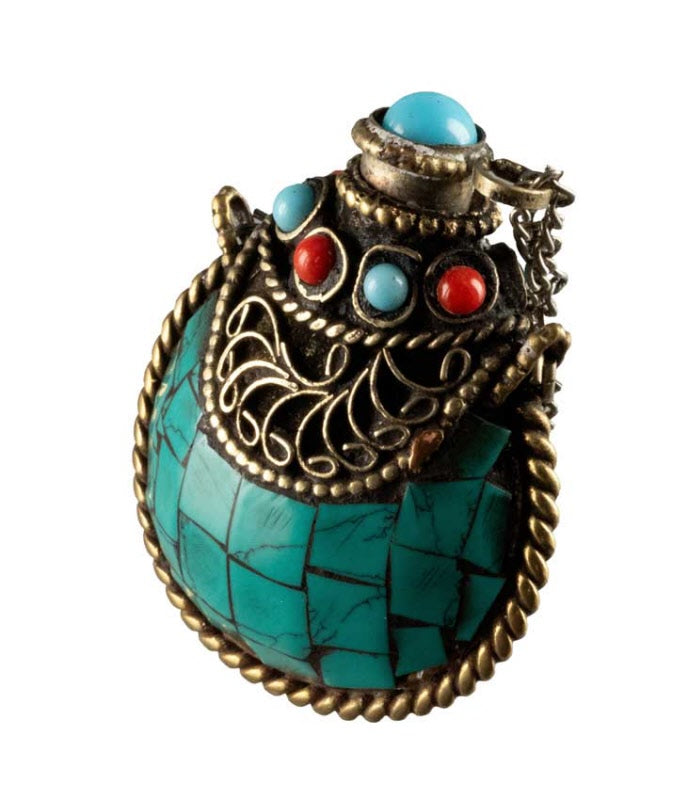 Tabatière Tibétaine Snuff Bottle Turquoise – Artisanat du Népal