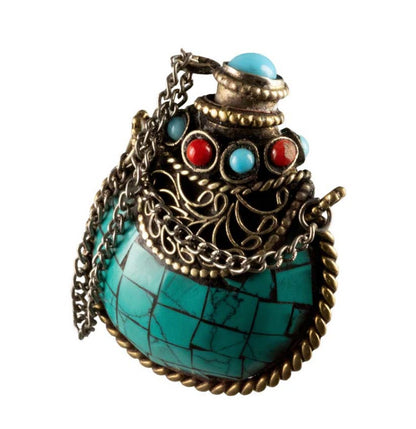 Tabatière Tibétaine Snuff Bottle Turquoise – Artisanat du Népal