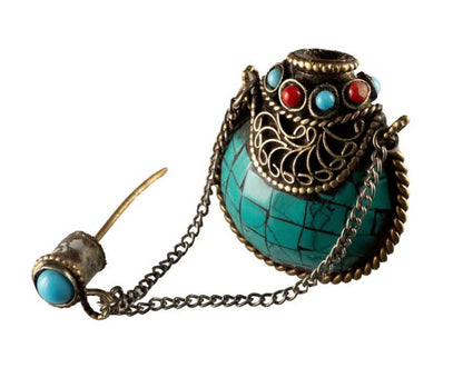 Tabatière Tibétaine Snuff Bottle Turquoise – Artisanat du Népal