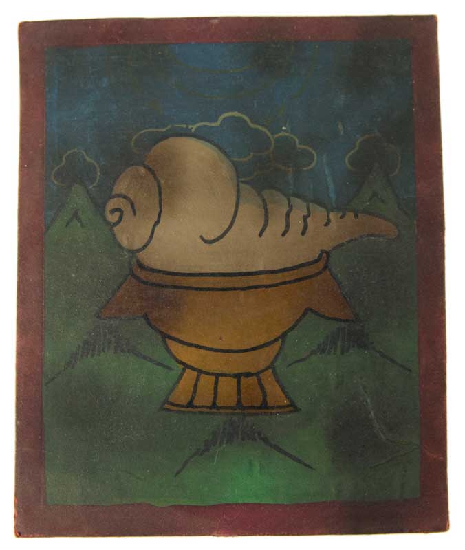Tsakli Conque – Peinture Miniature Tibétaine Rituelle Artisanat Himalayen