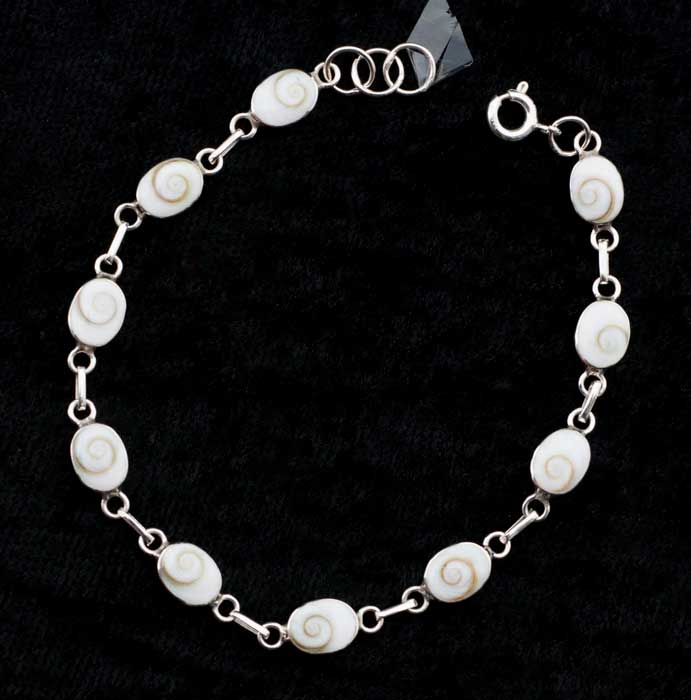 Bracelet Œil De Sainte Lucie Ou Œil De Shiva En Coquillage Et Argent Massif 925