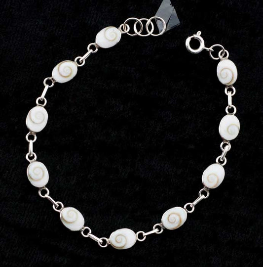 Bracelet Œil De Sainte Lucie Ou Œil De Shiva En Coquillage Et Argent Massif 925