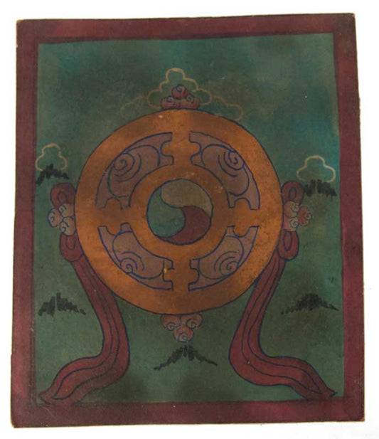 Tsakli Roue Du Dharma – Peinture Miniature Tibétaine Rituelle Artisanat Himalayen