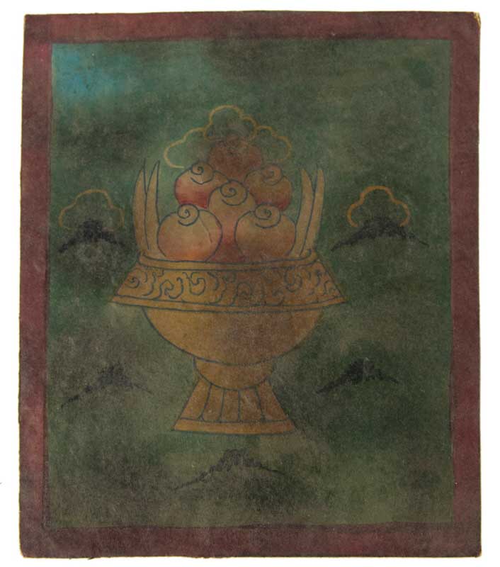 Tsakli Offrande Cinabre – Peinture Miniature Tibétaine Rituelle Artisanat Himalayen