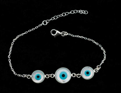 Bracelet œil bleu Nazar Boncuk en argent 925 et nacre – Bijou ethnique protecteur