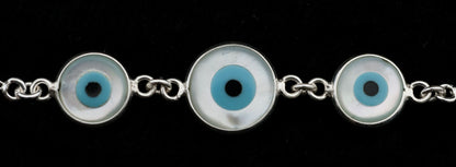 Bracelet œil bleu Nazar Boncuk en argent 925 et nacre – Bijou ethnique protecteur