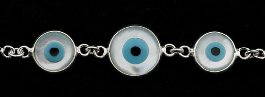 Bracelet œil bleu Nazar Boncuk en argent 925 et nacre – Bijou ethnique protecteur