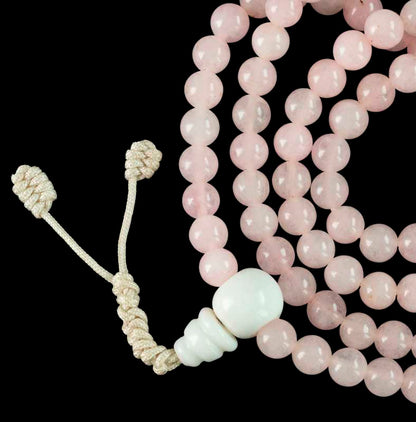 Mala Tibétain 108 Perles En Quartz Rose Naturel 6 mm – Collier Bouddhiste Artisanal