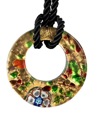 Pendentif Donut en Verre de Murano Doré et Vert – Bijou Italien d’Exception