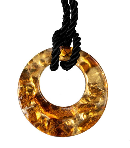 Pendentif Donut en Verre de Murano Orange et Doré – Bijou Italien Authentique